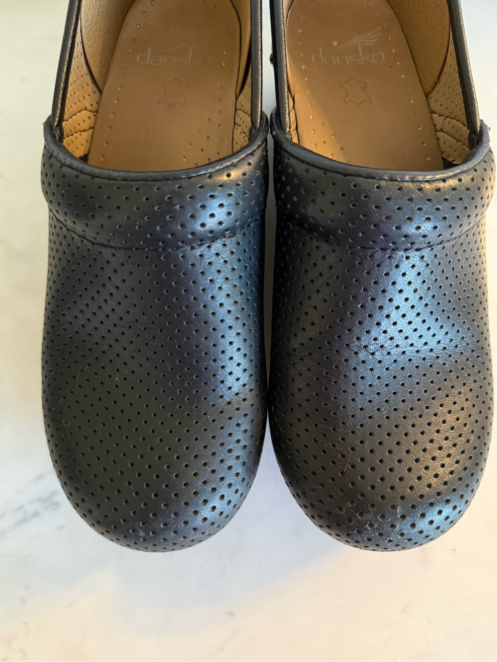 Dansko Black Perforated Leather Clogs with Gold Stud Accents - Picture 5 of 7